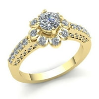 1CTW Кръгло изрязана диамантена дама цветна пасианс годишнина годежен пръстен солидна 18k роза, бяло или жълто злато FG VS2