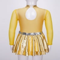 Деца момичета фигура ледено кънки рокля халтер дълъг ръкав джаз модерен танц Leotard рокля танцово облекло злато 16