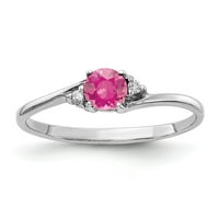 Солиден 14k бяло злато розово турмалин октомври Gemstone диамантен годежен пръстен размер 7.5