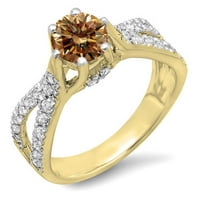 Колекция DazzlingRock 1. Карат 14K кръгло шампанско и бял диамантен годеж разцепен пръстен, жълто злато, размер 7.5