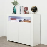 Uhomepro High Gloss White Sideboard Display Cabinet с цветове LED светлини, модерен 2-врати дървен бюфет шкаф за съхранение с дистанционно управление за кухненски хол трапезария коридор коридор
