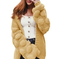 Женски плетен жилетка твърд цвят дълъг ръкав отворен преден пуловер блок свободен дълъг палто отвън