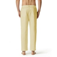 Vivianyo HD панталони Просвета за мъжете памучни панталони с еластични талии Drawcord ежедневно ежедневни панталони панталони спортни панталони панталони светкавици пожълти