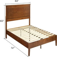 Съвременната твърда дървена платформа на платформата от средата на век с регулируема табла за височина за спалня, дървена рамка за легло в пълен размер с табла за глава, поддръжка на дърва и не е необходима