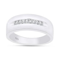 Карат кръг отрязал бял естествен диамант мъжки пръстен в 14K бяло злато над стерлингов сребърен пръстен размер-8