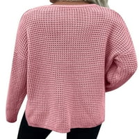 Lumento жени пуловер v Врат пуловер на кокетно плетено плетени пуловери Дами топли джъмперни върхове Уютен дълъг ръкав розов m