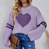PBNBP женски разхлабен кръгъл пуловер за пуловер на шията любов дълъг ръкав пуловер