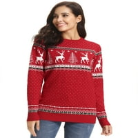 Грозни коледни пуловери за жени елени на снежинки ваканционни плетени пуловери отгоре