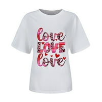 Риза за Свети Валентин за жени Crewneck Сладка сърце графична блуза Небрежна свободна кратка ръкав Любим подарък Tee Tops