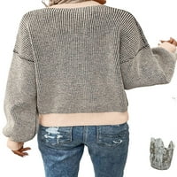 Небрежни цветни блокове кръгли врати пуловери с дълъг ръкав от кайсии за женски пуловери