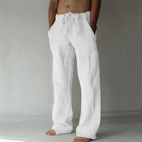 Yuwull памучен спален панталони за мъже Леки солидни теглене с широки панталони за краката ежедневни торбички удобни панталони с джобове