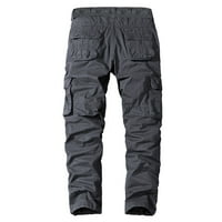 Lu's Chic Men's Chino Cargo Pants Work Jogger Lounge Cotton Streetwear Причинени панталони на открито с товарни джобове тъмно сиво 32