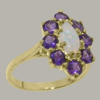 Британски направени 18k Жълто злато дамско пръстен естествен Opal & Amethyst Ring - Опции за размер - размер 7.5