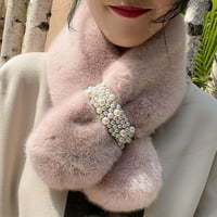 Пухкава яка увива шал с имитация на перлен декор дебел плюшен кръстосана деколтета за дами зима
