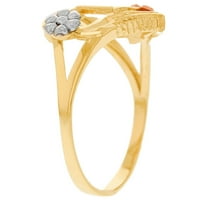 Jackani 10K многотонен златен диамант нарязана флорална буква първоначален сър сърце пръстен