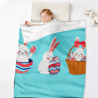 Dicasser Цветно великденско зайче цветно одеяло с възглавница Честит великденски цветни яйца уютни и меки плюшени одеяла за обедна почивка