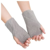 Pxiakgy ръкавици ръкавици жени момиче плетена ръка без пръсти пазят топли зимни ръкавици мека топла ръкавица сиво + един размер
