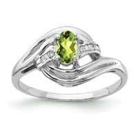 Солидно 14K бяло злато 5x овално перидот зелен август Gemstone Diamond годежен пръстен Размер 6