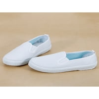 Daeful детски ежедневни обувки Плъзнете върху обувката за ходене затворени пръсти с апартаменти с неплъзгащи се платни лофове Деца дишащо бяло 2 13c