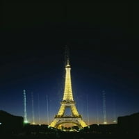 Кулата се запали през нощта, Айфеловата кула, Париж, печат на плакати на Франция