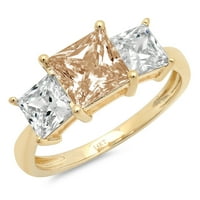 2.62ct Princess Cut Brown Champagne симулиран диамант 18k жълто злато гравиране на изявление годишнина годежен сватбен камък с размер 6.5